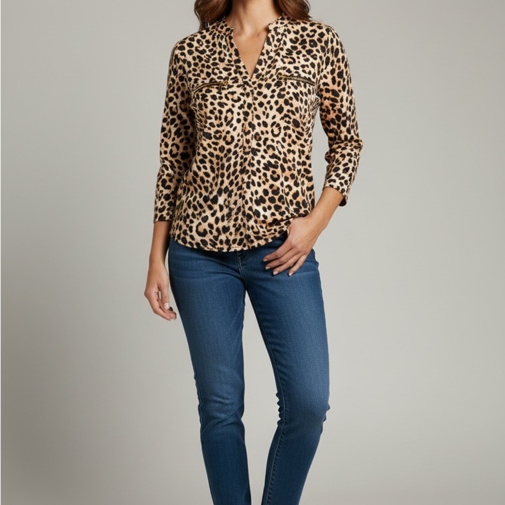 Ladies INC Petite Printed Zip-Pocket Long-Sleeve Top PL